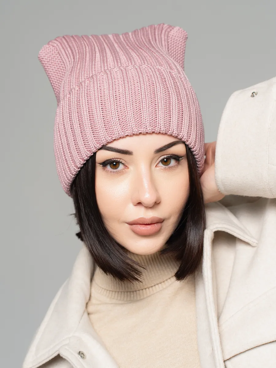 Шапка женская осенняя-весенняя тонкая с ушками